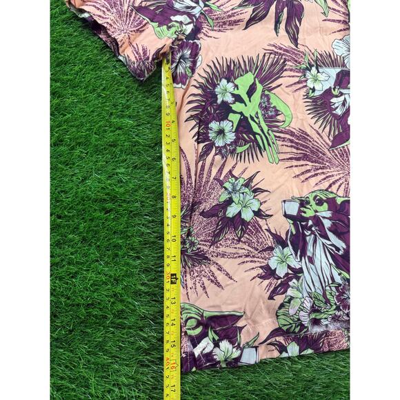 Star Wars The Mandalorian Grogu Aloha Hawaiian Shirt XXL Peach Green Floral - Picture 5 of 8